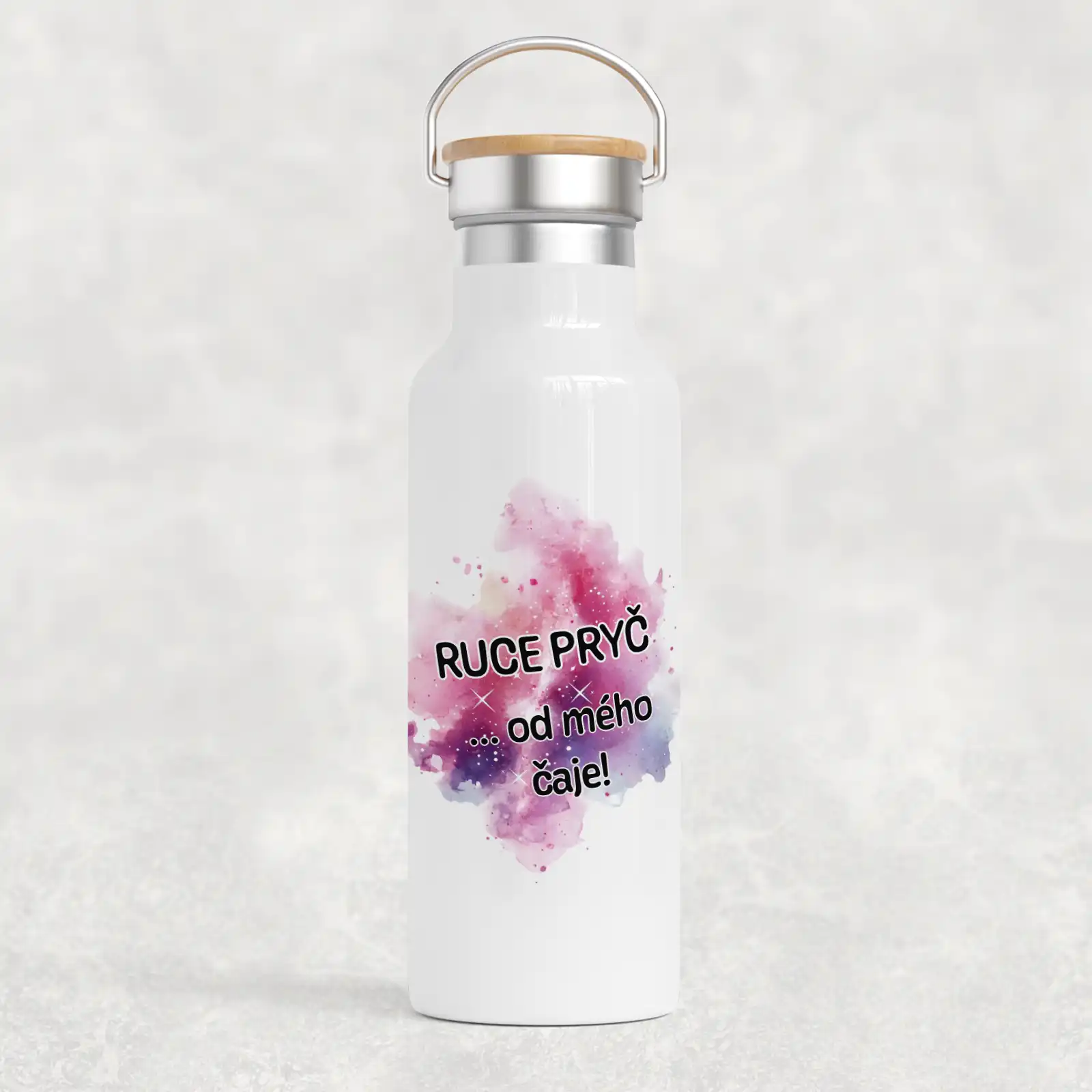 Termosky s bambusovým uzávěrem a poutkem