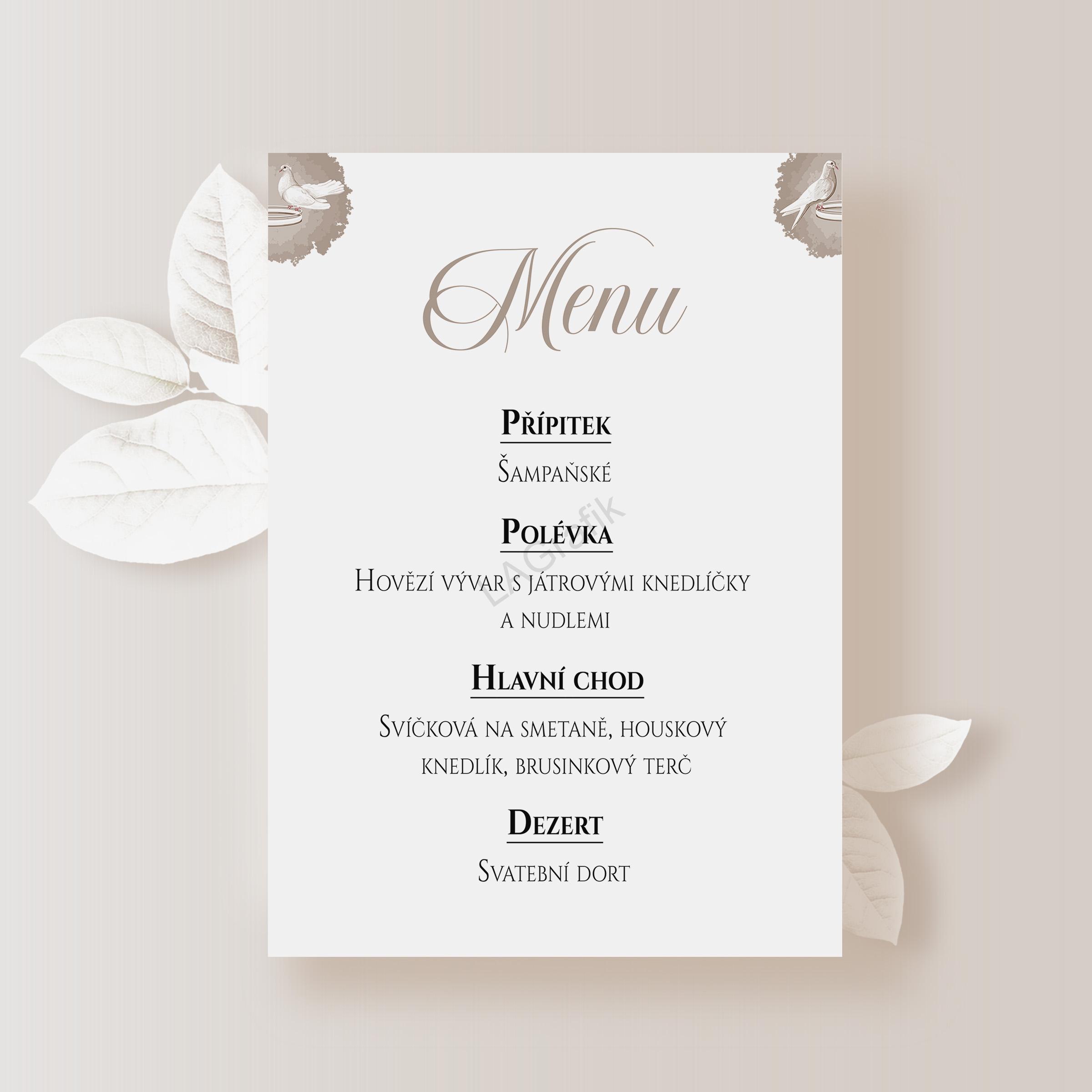 Svatební menu HOLUBICE