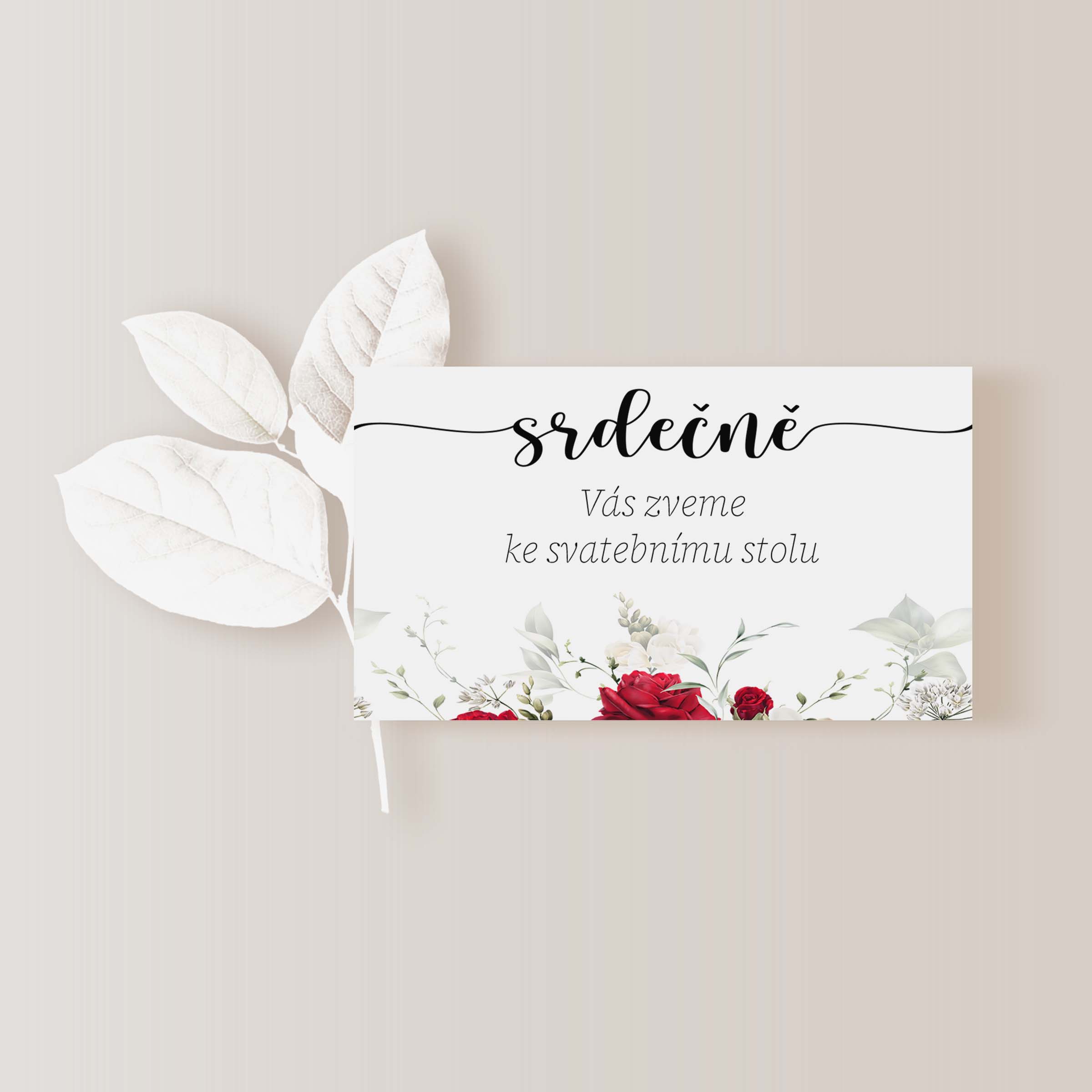 Pozvánka ke svatebnímu stolu 10 x 5cm ČERVENÉ A BÍLÉ RŮŽE