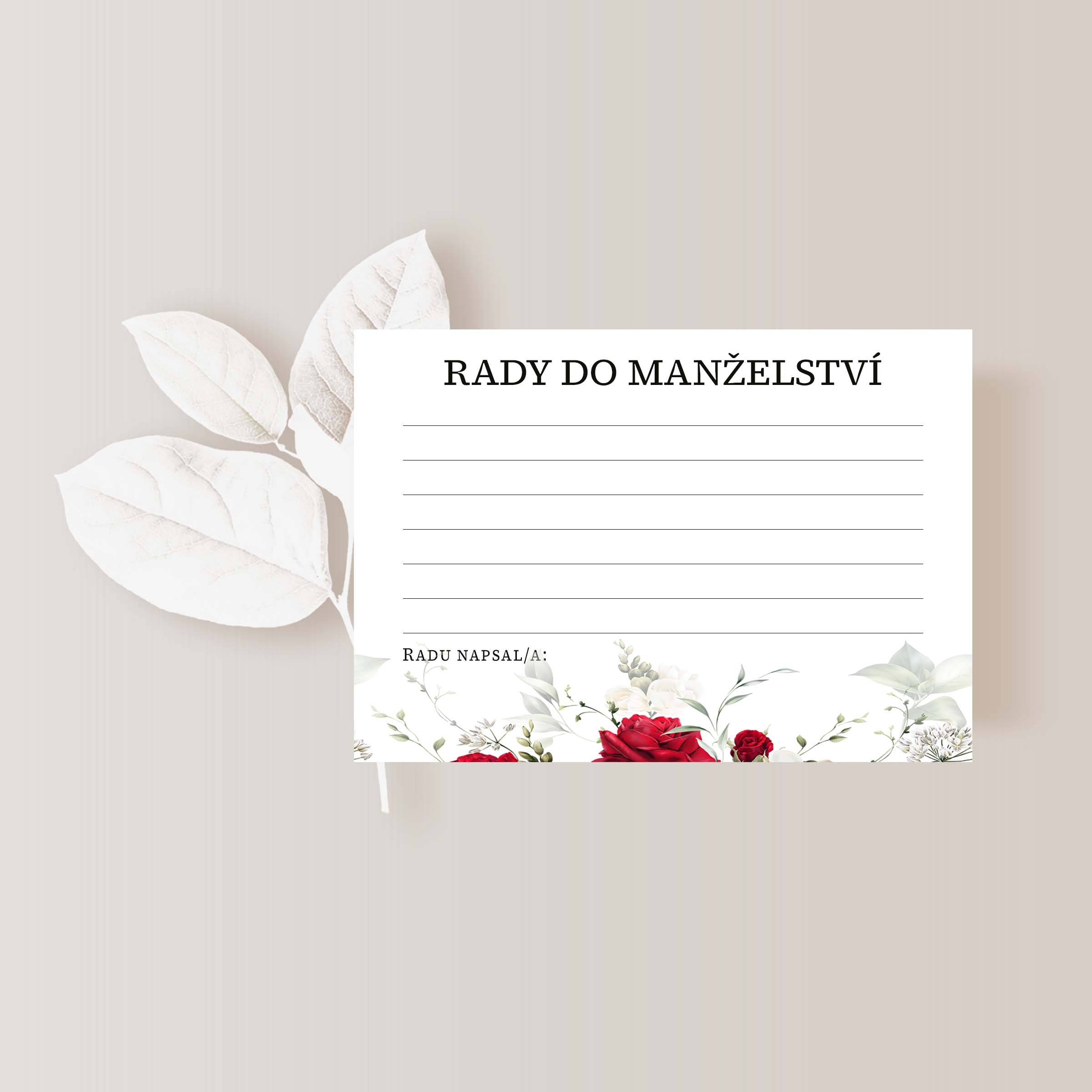 Rady do manželství 10 x 7cm ČERVENÉ A BÍLÉ RŮŽE