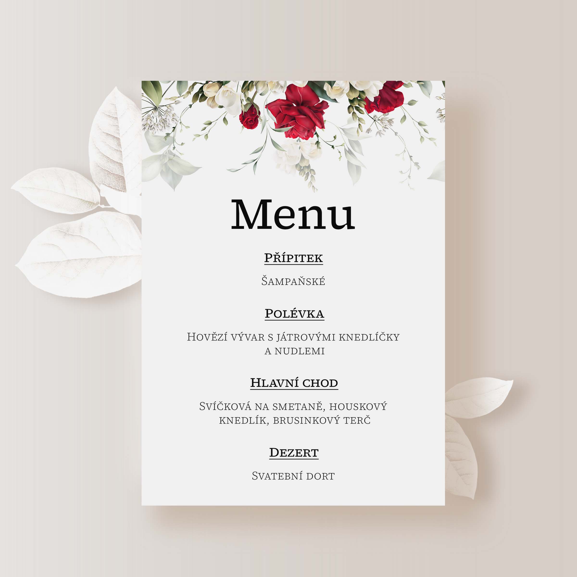 Svatební menu ČERVENÉ A BÍLÉ RŮŽE