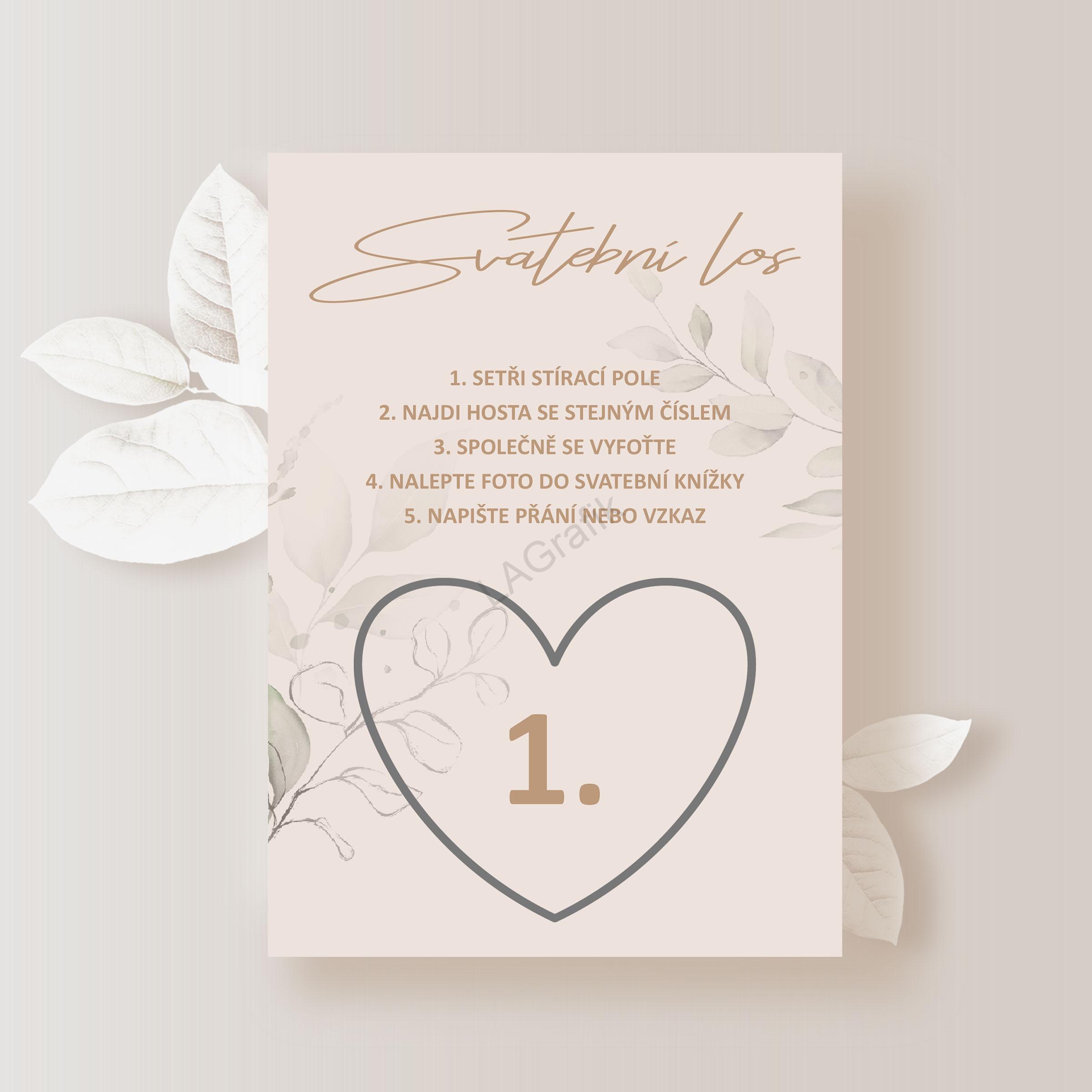 Svatební los BÉŽOVÁ 2ks (1 pár) | STŘÍBRNÉ SRDCE