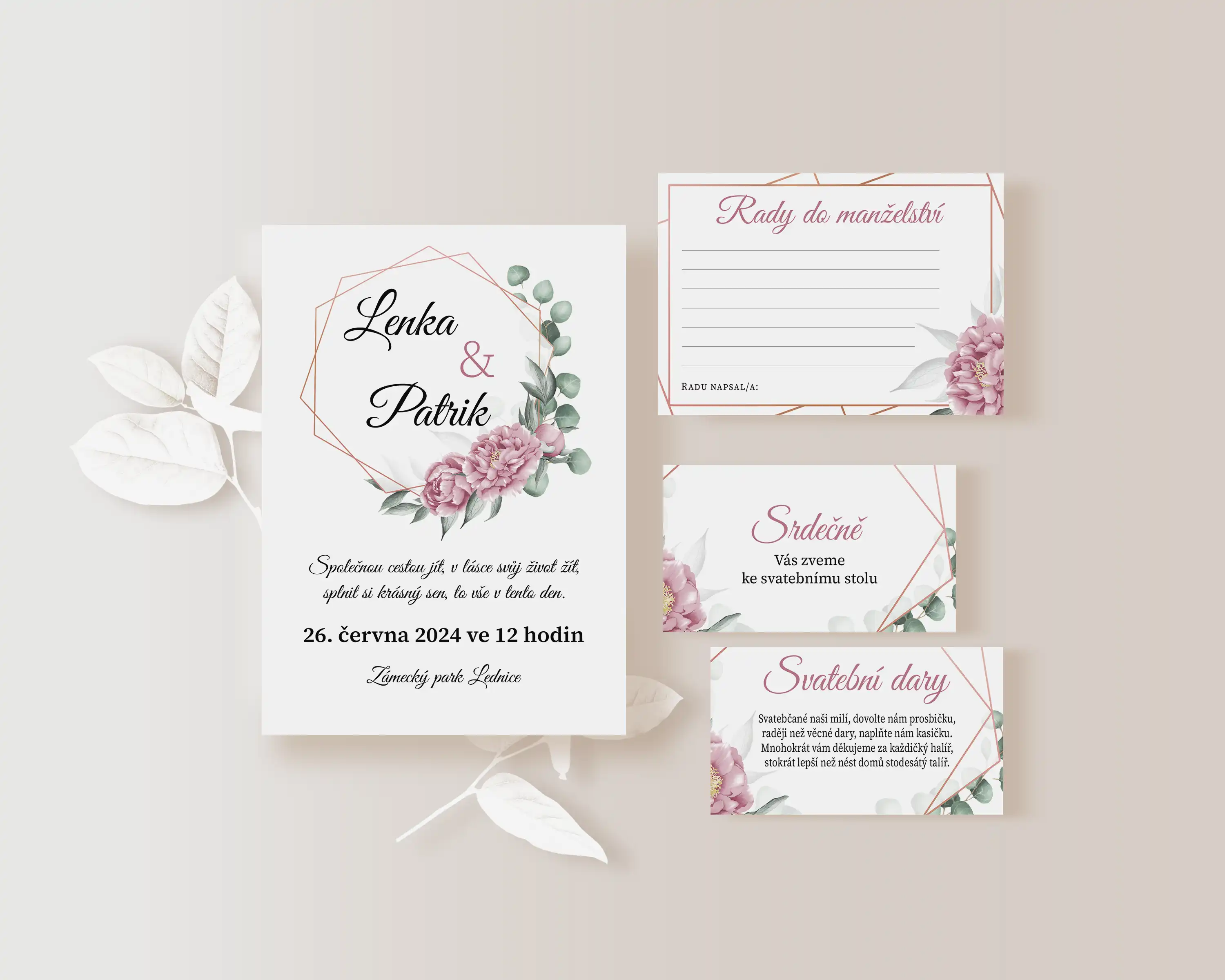 Svatební menu EUCALYPTUS S PIVOŇKAMI