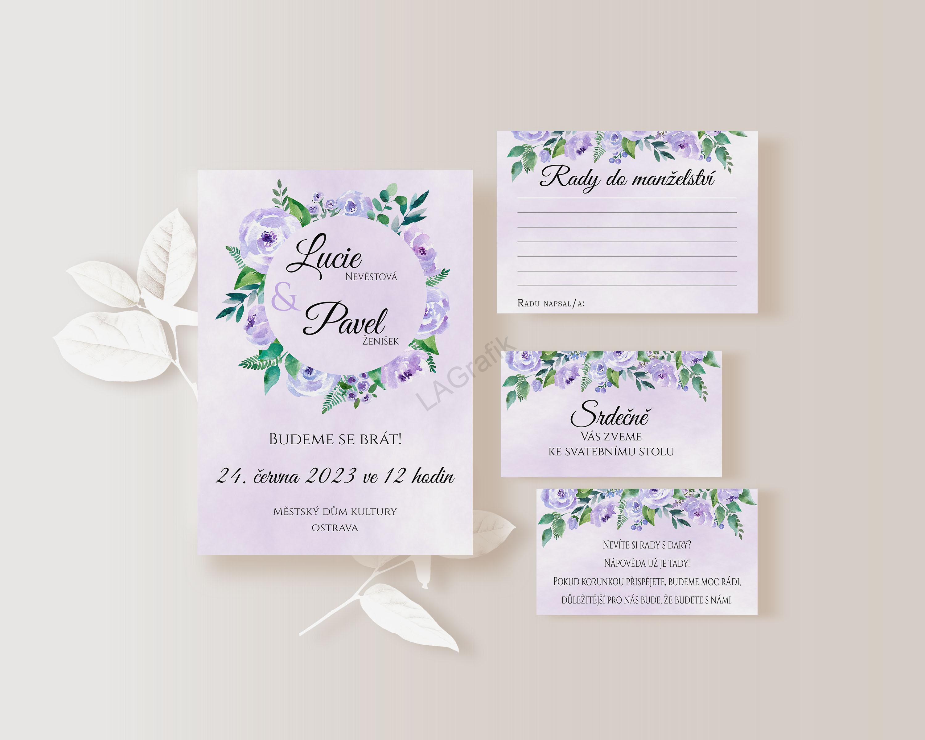 Svatební oznámení FIALOVÁ HARMONIE | A6