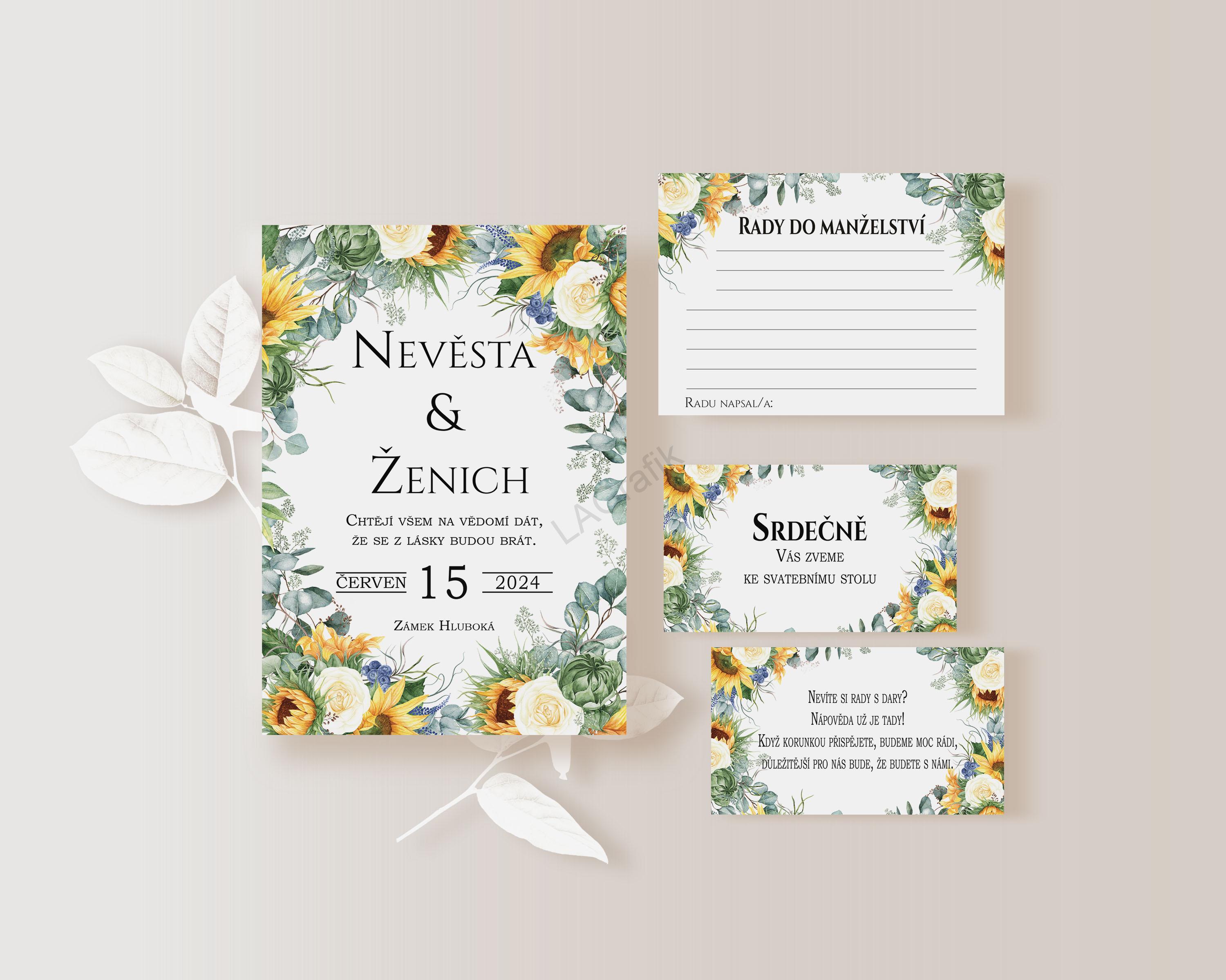 Pozvánka ke svatebnímu stolu 10 x 5cm SLUNEČNICE No.1