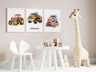 01 - Personifikovaný obraz STAVEBNÍ STROJE VÝHODNÝ SET 3 OBRÁZKŮ 