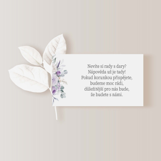 Kartička o darech 10 x 5cm FIALOVÁ HARMONIE No.2