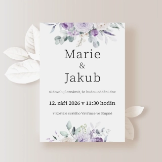 Svatební oznámení FIALOVÁ HARMONIE No.2 | A6