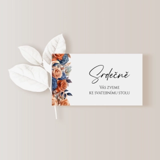 Pozvánka ke svatebnímu stolu 10 x 5cm INDIGO A TERRACOTTA