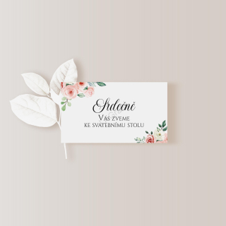 Pozvánka ke svatebnímu stolu 10 x 5cm PINK ROSE No.1