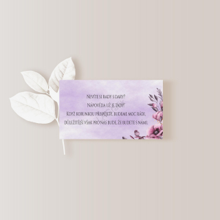 Kartička o darech 10 x 5cm PURPLE